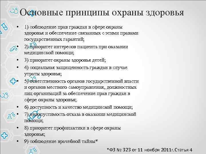 Основные принципы охраны здоровья • • • 1) соблюдение прав граждан в сфере охраны