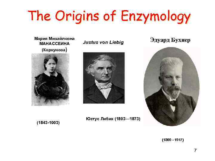 The Origins of Enzymology Мария Михайловна МАНАССЕИНА Justus von Liebig (Коркунова) (1843 -1903) Эдуард