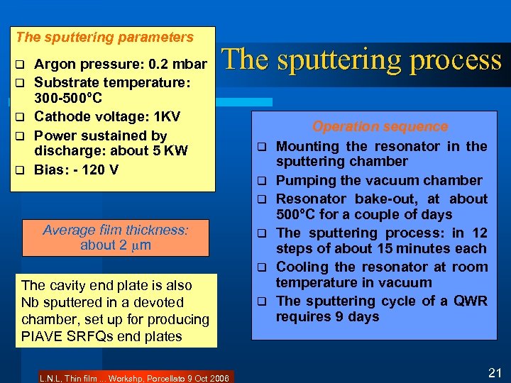 The sputtering parameters q q q Argon pressure: 0. 2 mbar Substrate temperature: 300