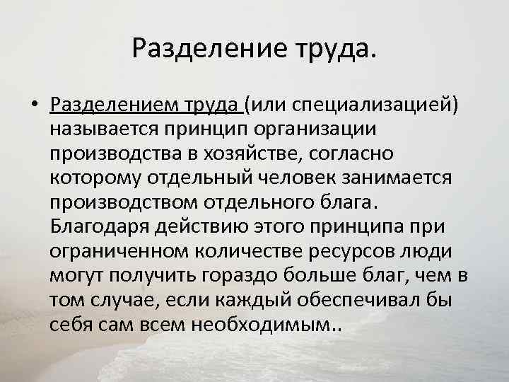 Разделение труда между работниками производства и торгового зала называется