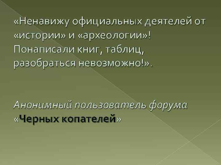  «Ненавижу официальных деятелей от «истории» и «археологии» ! Понаписали книг, таблиц, разобраться невозможно!»