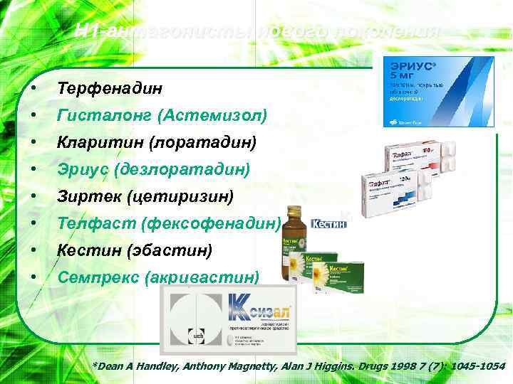Н 1 -антагонисты нового поколения • Терфенадин • Гисталонг (Астемизол) • Кларитин (лоратадин) •