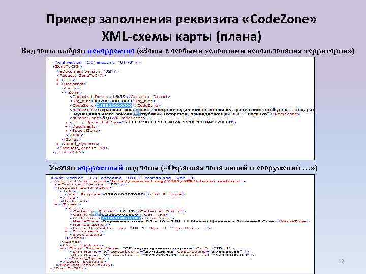 Пример заполнения реквизита «Code. Zone» XML-схемы карты (плана) Вид зоны выбран некорректно ( «Зоны
