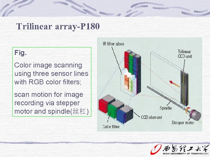 Trilinear array-P 180 Fig. Color image scanning using three sensor lines with RGB color