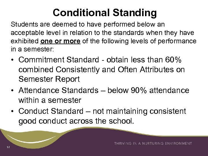 Conditional Standing Students are deemed to have performed below an acceptable level in relation
