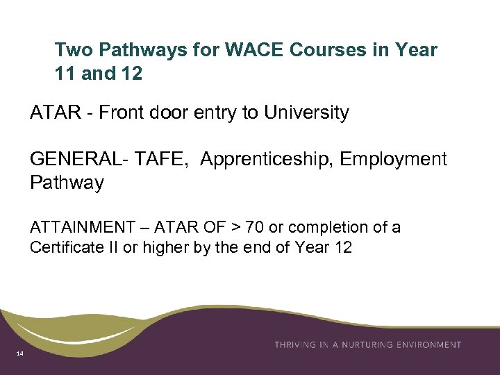 Two Pathways for WACE Courses in Year 11 and 12 ATAR - Front door