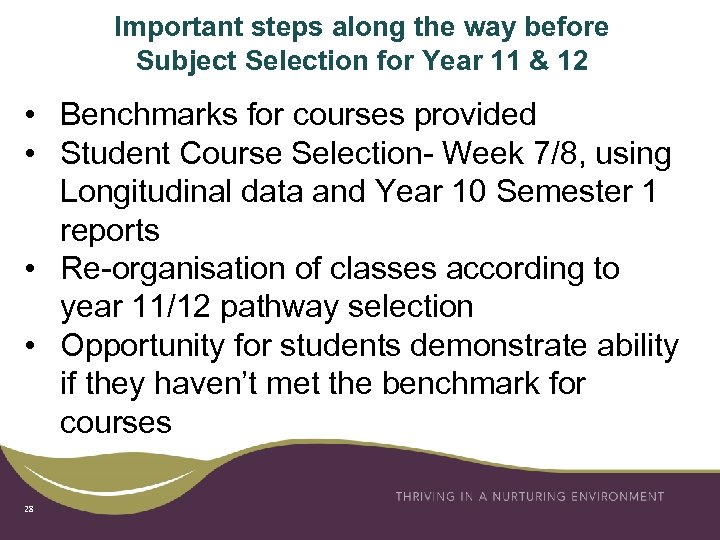 Important steps along the way before Subject Selection for Year 11 & 12 •