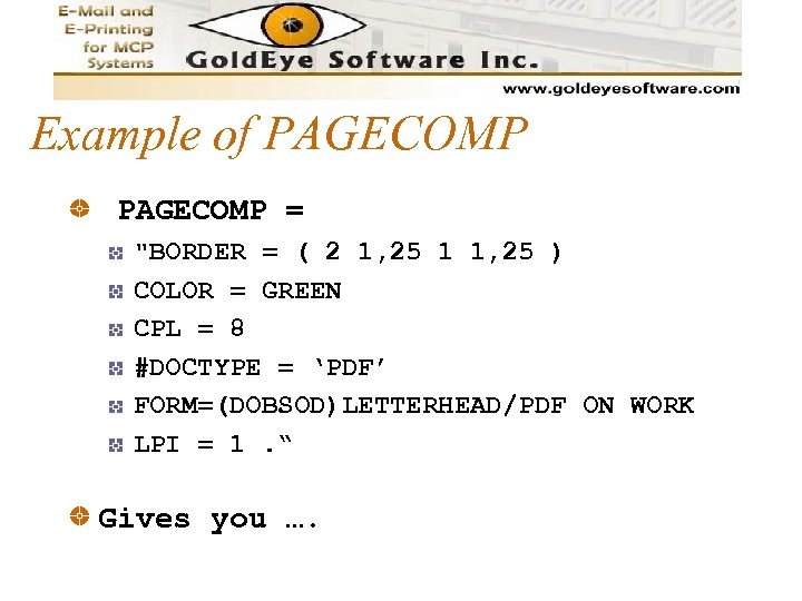 Example of PAGECOMP = 