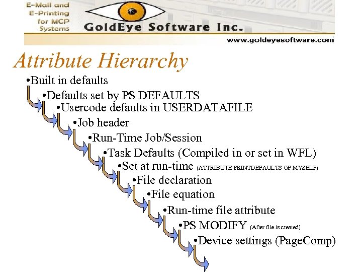 Attribute Hierarchy • Built in defaults • Defaults set by PS DEFAULTS • Usercode