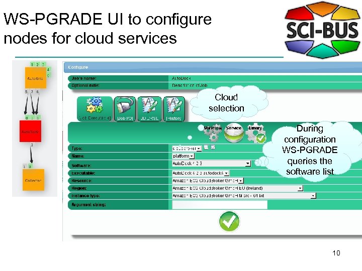 WS-PGRADE UI to configure nodes for cloud services Cloud selection During configuration WS-PGRADE queries