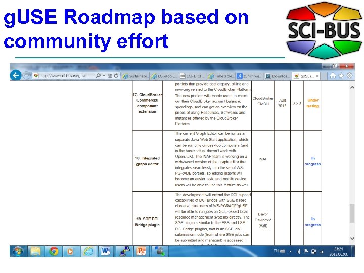 g. USE Roadmap based on community effort 21 