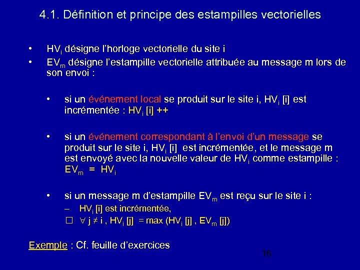 4. 1. Définition et principe des estampilles vectorielles • • HVi désigne l’horloge vectorielle