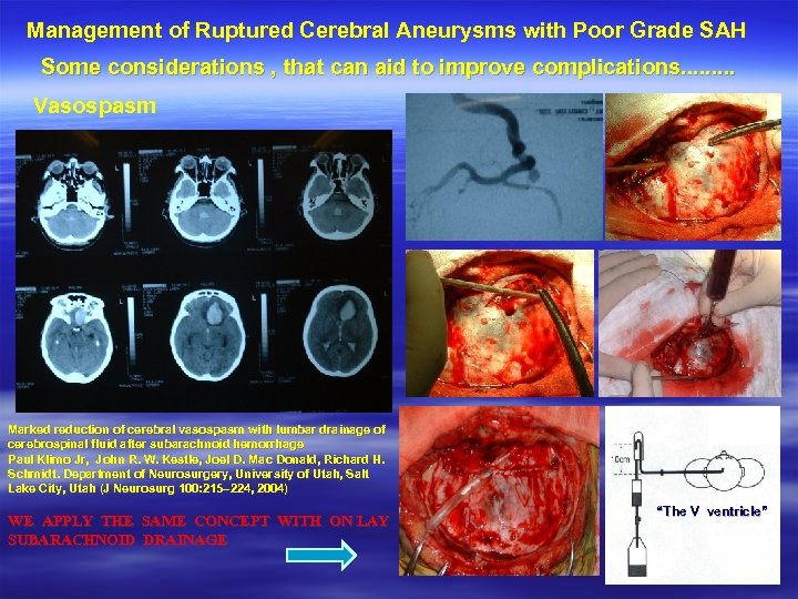 Management of Ruptured Cerebral Aneurysms with Poor Grade SAH Some considerations , that can