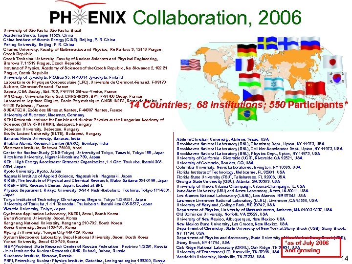 Collaboration, 2006 University of São Paulo, Brazil Academia Sinica, Taipei 11529, China Institute of