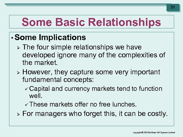 31 Some Basic Relationships • Some Ø Ø Implications The four simple relationships we