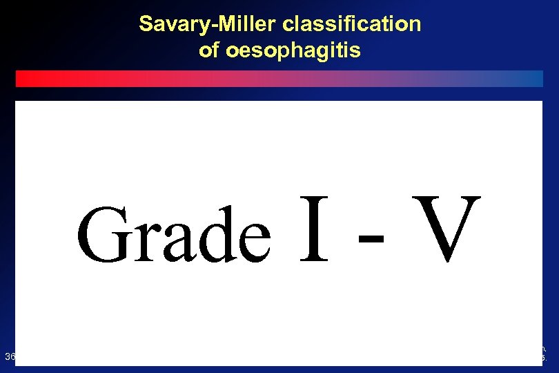 Savary-Miller classification of oesophagitis Grade I One or several erosions in one mucosal fold