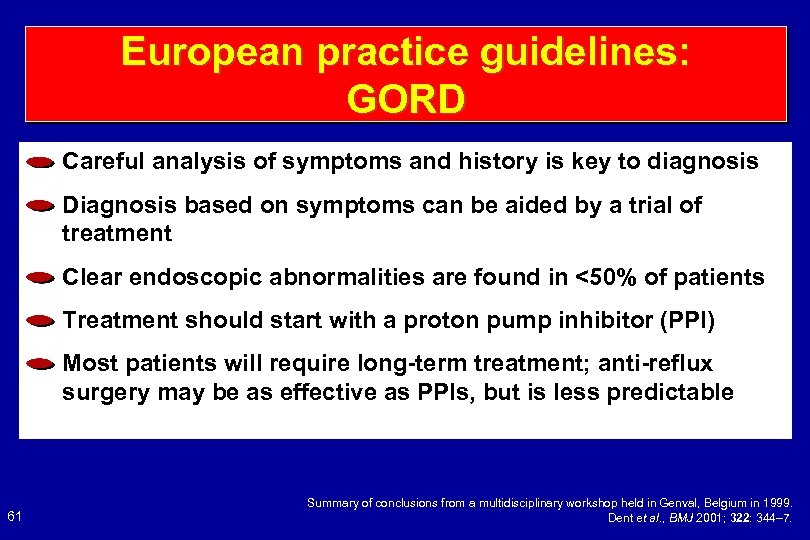 European practice guidelines: GORD Careful analysis of symptoms and history is key to diagnosis