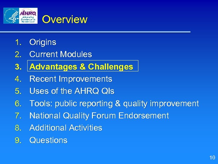 Overview 1. 2. 3. 4. 5. 6. 7. 8. 9. Origins Current Modules Advantages