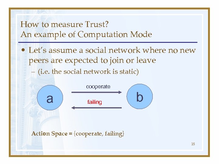 How to measure Trust? An example of Computation Mode • Let’s assume a social