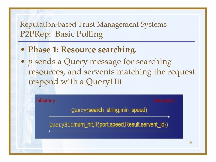 Reputation-based Trust Management Systems P 2 PRep: Basic Polling • Phase 1: Resource searching.