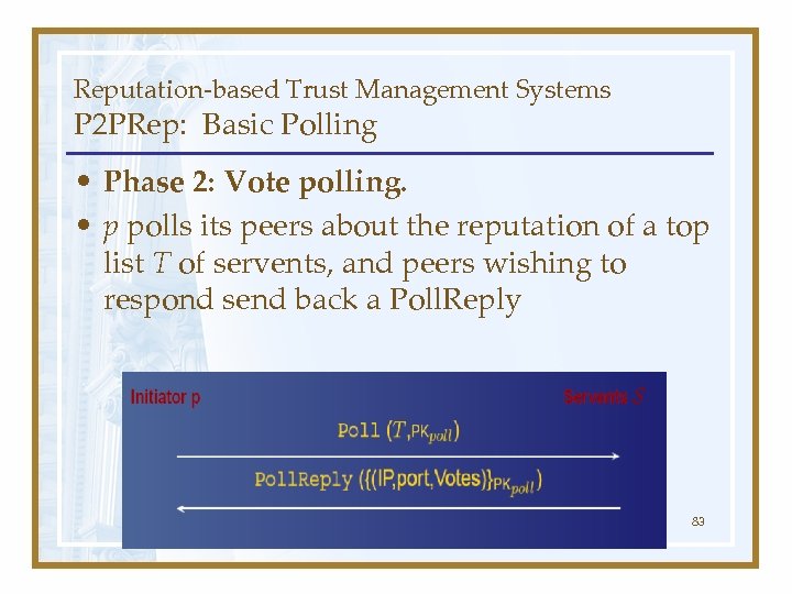 Reputation-based Trust Management Systems P 2 PRep: Basic Polling • Phase 2: Vote polling.