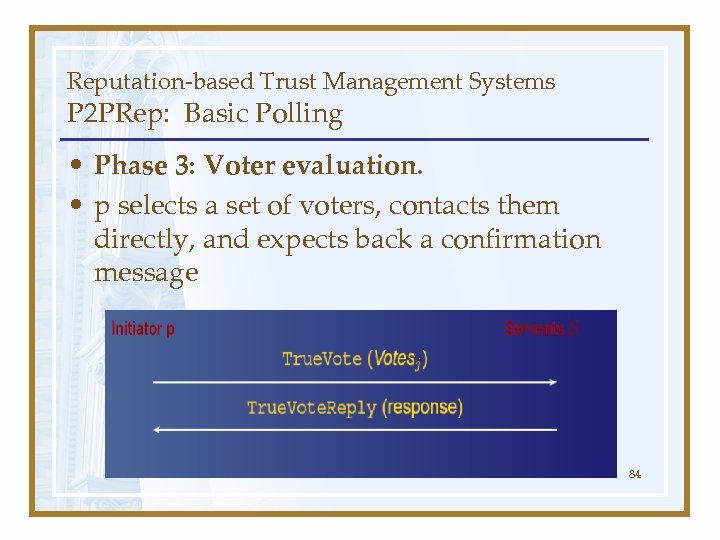 Reputation-based Trust Management Systems P 2 PRep: Basic Polling • Phase 3: Voter evaluation.