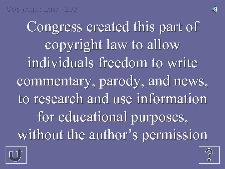 Copyright Law - 200 Congress created this part of copyright law to allow individuals