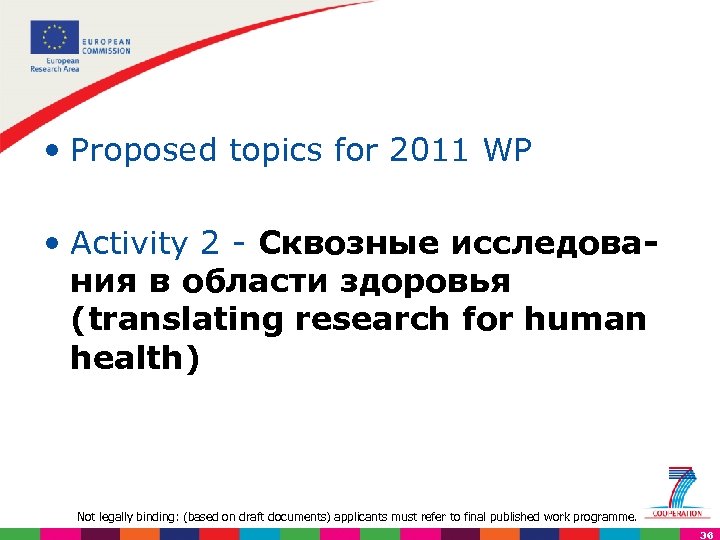  • Proposed topics for 2011 WP • Activity 2 - Сквозные исследова ния