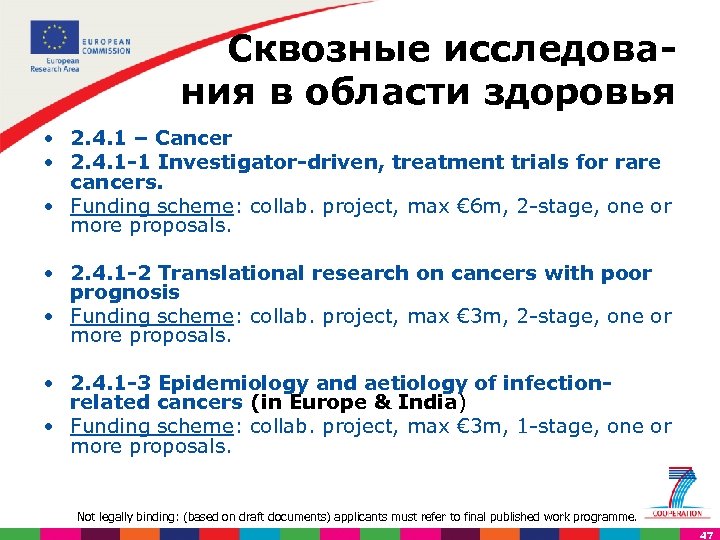 Сквозные исследова ния в области здоровья • 2. 4. 1 – Cancer • 2.