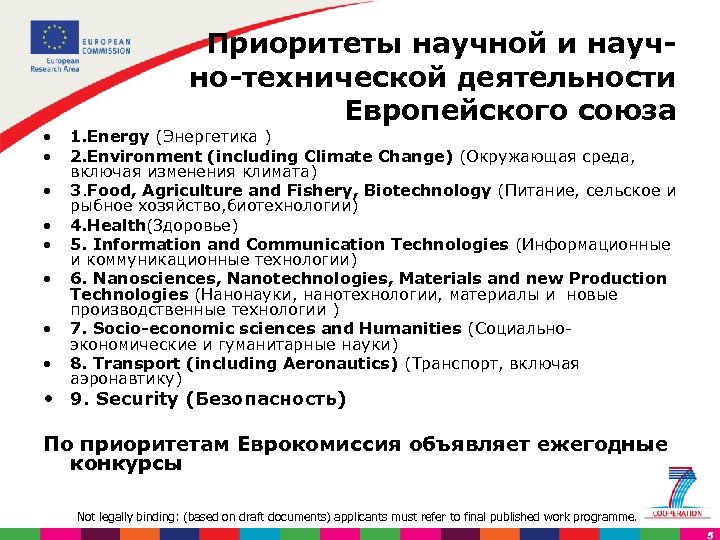  • • Приоритеты научной и науч но технической деятельности Европейского союза 1. Energy