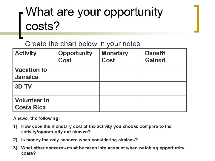 Opportunity Cost Chart