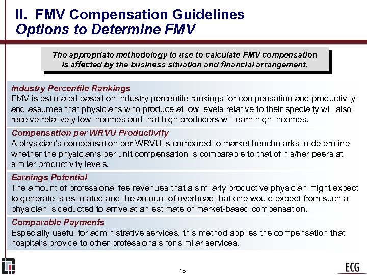 II. FMV Compensation Guidelines Options to Determine FMV The appropriate methodology to use to