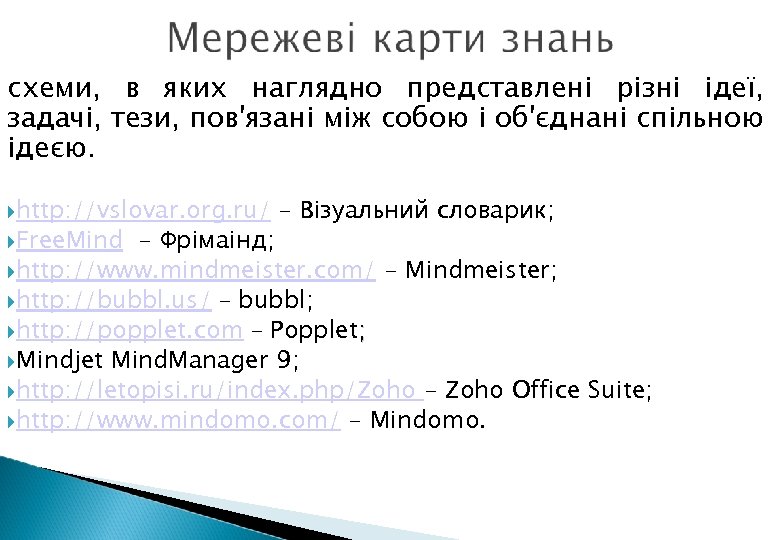 схеми, в яких наглядно представлені різні ідеї, задачі, тези, пов'язані між собою і об'єднані