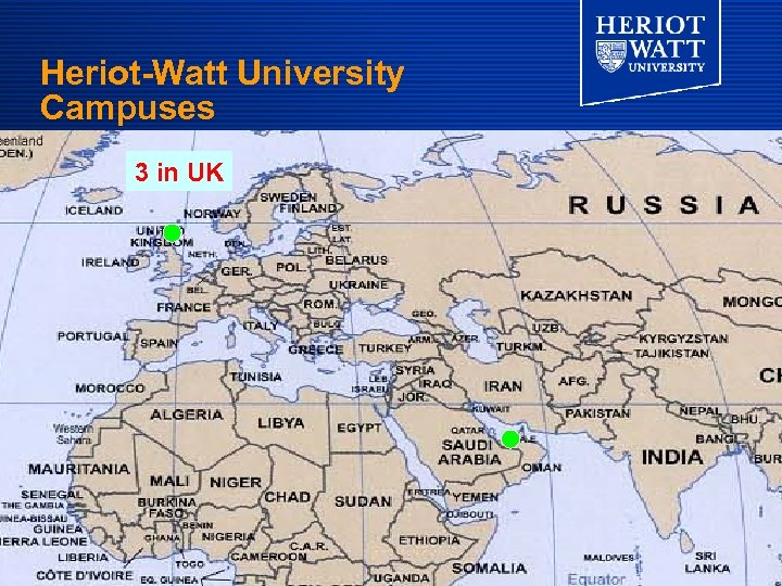 Heriot-Watt University Campuses 3 in UK Map of the world with Campuses and ASCs