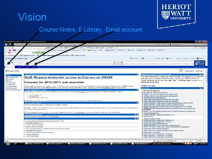 Vision Course Notes, E Library, Email account 