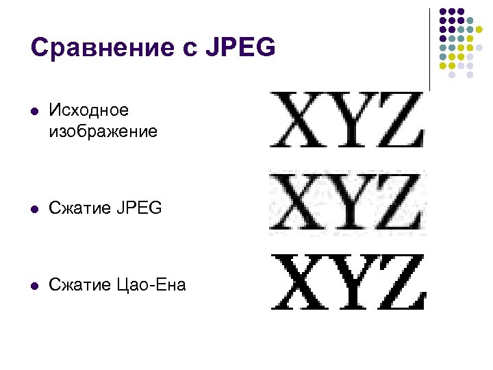 Сравнение с JPEG l Исходное изображение l Сжатие JPEG l Сжатие Цао-Ена 