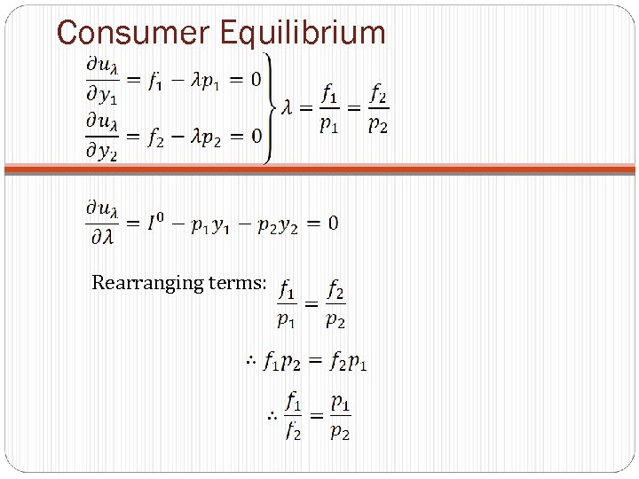 Consumer Equilibrium Rearranging terms: 
