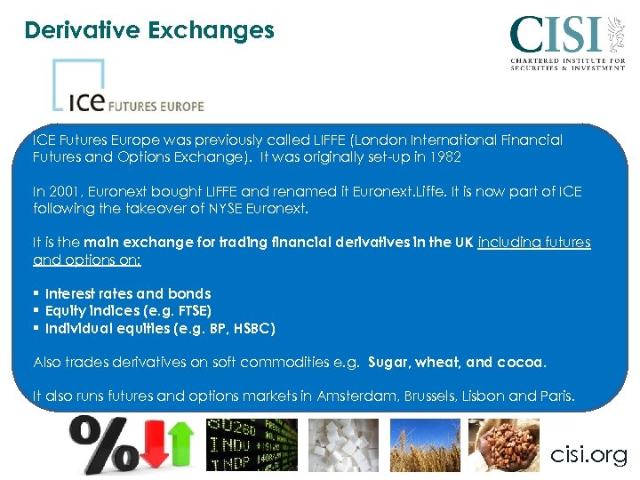 Derivative Exchanges ICE Futures Europe was previously called LIFFE (London International Financial Futures and