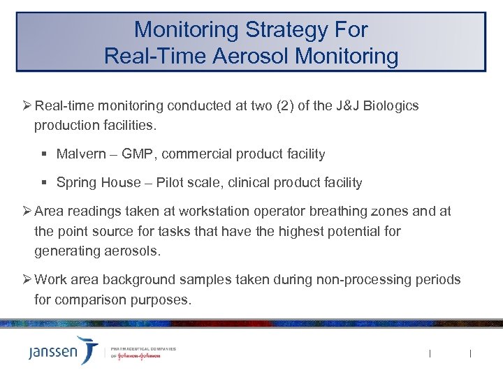 Monitoring Strategy For Real-Time Aerosol Monitoring Ø Real-time monitoring conducted at two (2) of