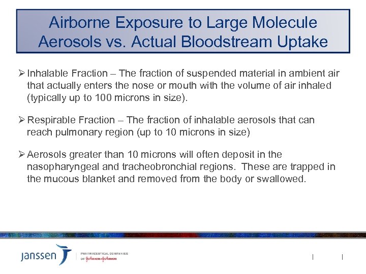 Airborne Exposure to Large Molecule Aerosols vs. Actual Bloodstream Uptake Ø Inhalable Fraction –
