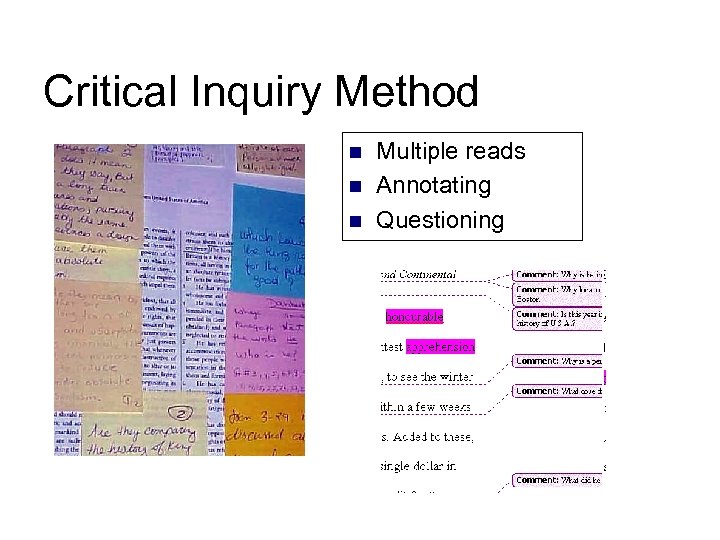 Critical Inquiry Method n n n Multiple reads Annotating Questioning 