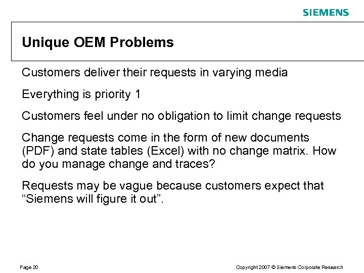 Unique OEM Problems Customers deliver their requests in varying media Everything is priority 1