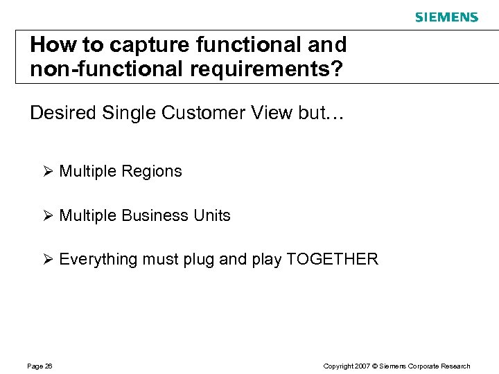 How to capture functional and non-functional requirements? Desired Single Customer View but… Ø Multiple