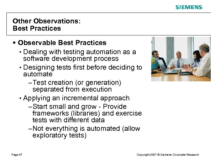 Other Observations: Best Practices § Observable Best Practices • Dealing with testing automation as