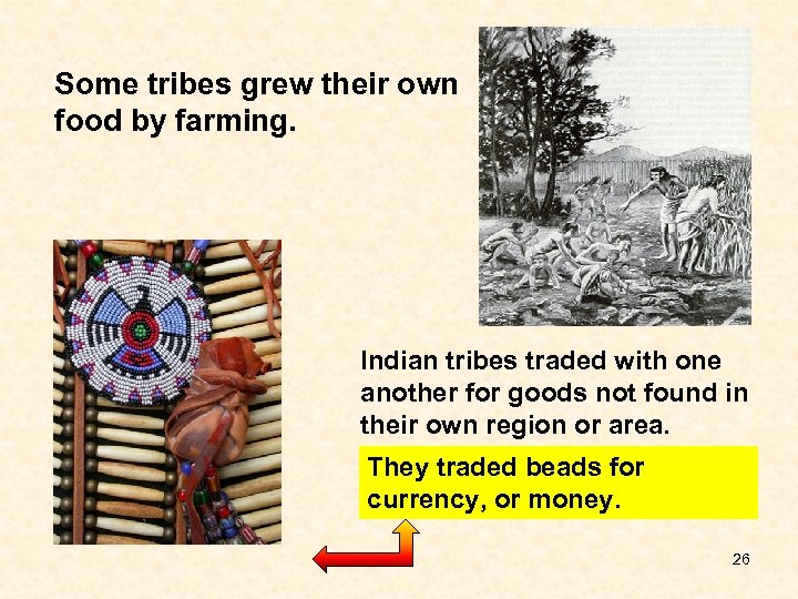 Some tribes grew their own food by farming. Indian tribes traded with one another