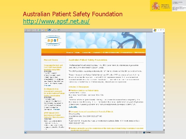 Australian Patient Safety Foundation http: //www. apsf. net. au/ 