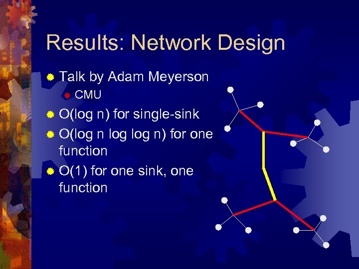 Results: Network Design ® Talk ® by Adam Meyerson CMU ® O(log n) for