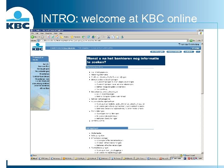 INTRO: welcome at KBC online 