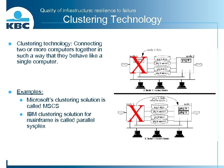 Quality of infrastructure: resilience to failure Clustering Technology n Clustering technology: Connecting two or