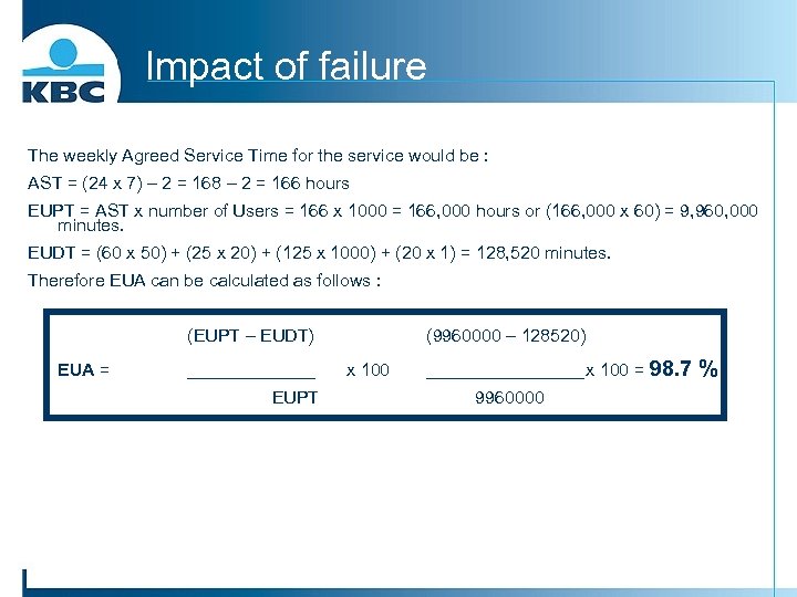 Impact of failure The weekly Agreed Service Time for the service would be :